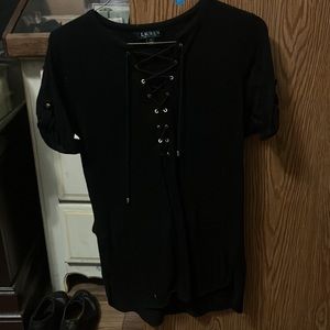 Black Short Sleeve Ralph Lauren Shirt with Lacing